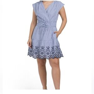 NWOT- Rachel Zoe 3- Bow Striped V-Neck Dress with Embroidered Hem. Size S